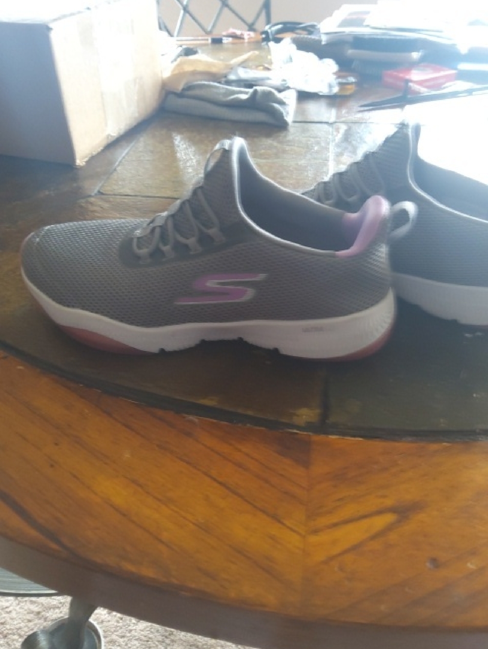 Skechers Women's Gray with Pink Accent Slip-On Athletic Shoes